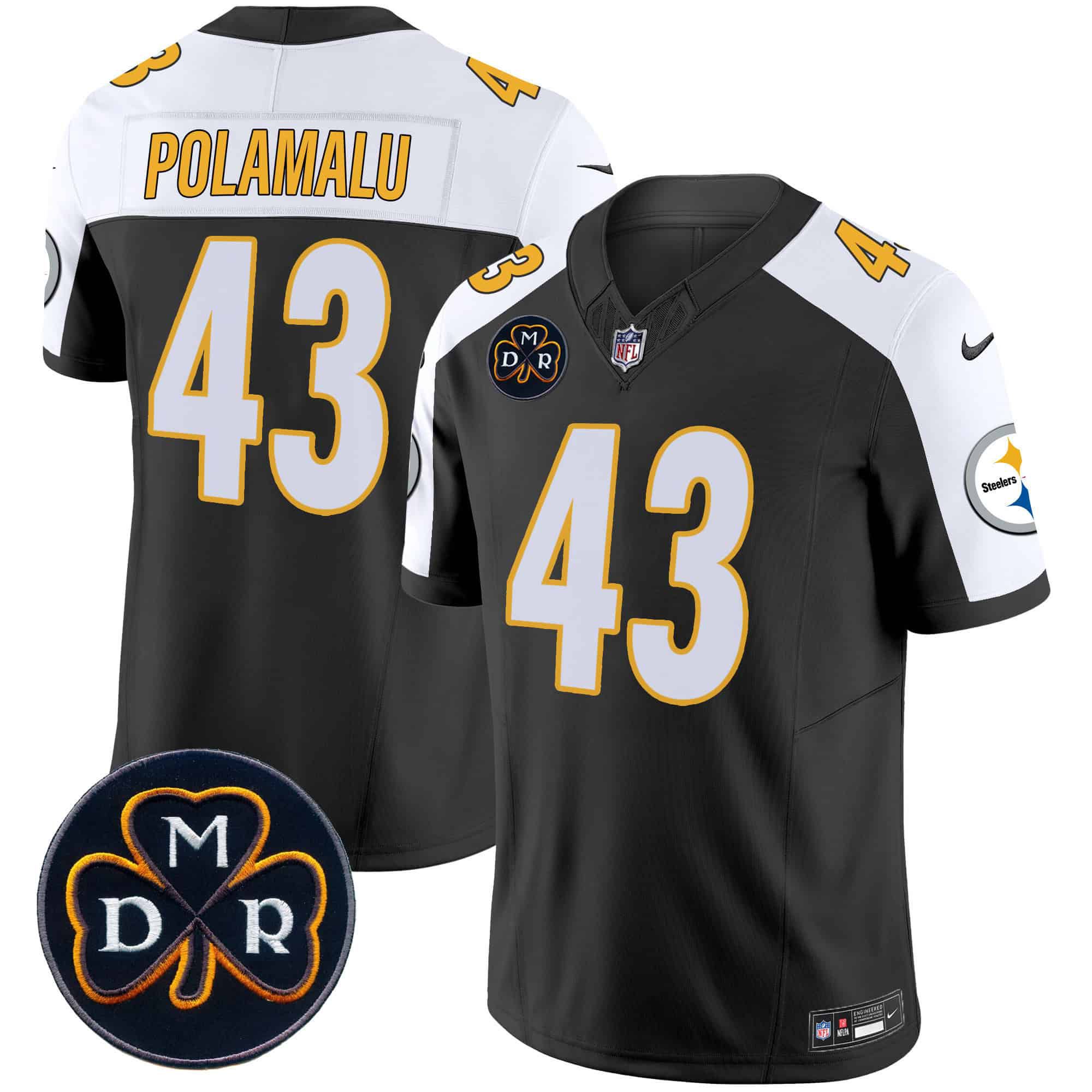 Men Pittsburgh Steelers 43 Polamalu Black 2024 Nike DMR Patch Vapor Limited NFL Jersey style 1